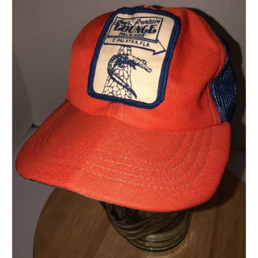 VTG GUY'S FOUNTAIN LOUNGE PACKAGE 70s 80s Trucker Hat Cap Snpaback Orange Blue